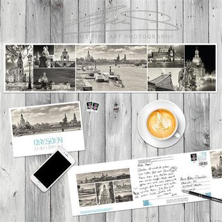 Ansicht Panorama-Faltpostkarte - verschiedene Ansichten schwarz/wei/sepia (8er)