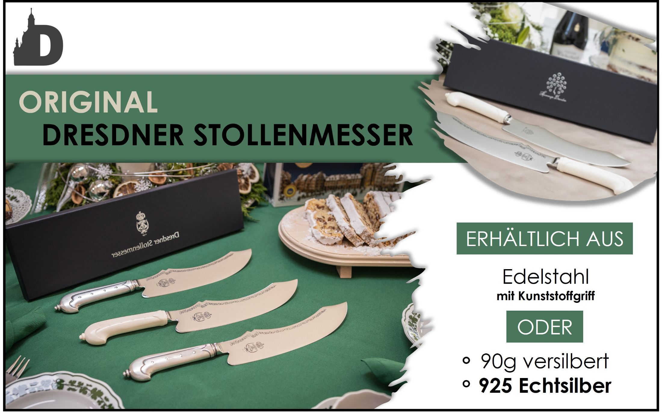 Original Dresdner Stollenmesser in Silber oder mit Elfenbeinoptik im Dresden Onlineshop kaufen