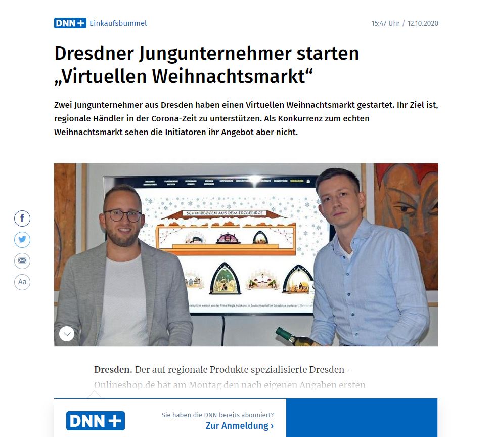 Screenshot DDN Berichterstattung Dresden Onlineshop