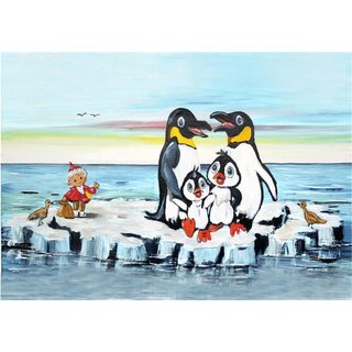 Kunstdruck Sandmann mit Pinguinen von Silke Ludewig jetzt im Dresden Onlineshop bestellen!