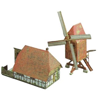 Ansicht Kartonmodell - Windmühle mit Bauernhaus, Bastelbogen (1:87)